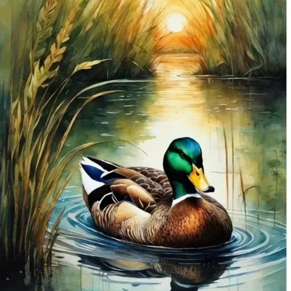 11.8x15.7 Duck DIY Diamond Art Painting Kit Tranquil Duck - Green and Brown